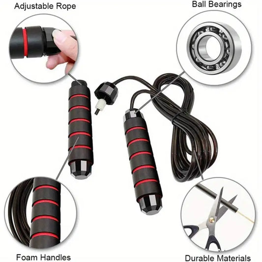 Skipping Rope with Ball Bearings – Rapid speed, adjustable cable, and 6” memory foam handles. Perfect for speed training, endurance workouts, extreme jumping, and gym fitness.