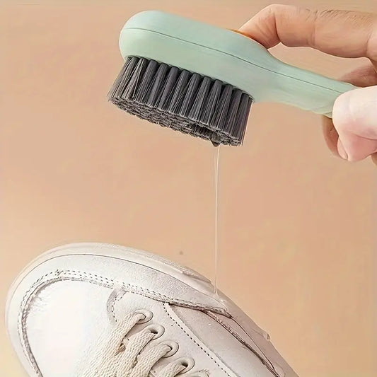 Multi-Functional Shoe Brush with Liquid Dispenser – Soft Bristles, No Electricity Needed, Ergonomic Plastic Handle – Ideal for Cleaning Shoes, Bathroom, Kitchen & Laundry Room
